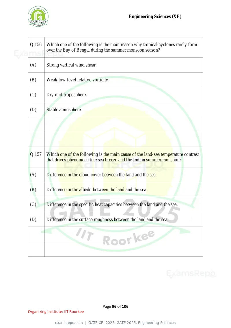 GATE XE 2025 question paper, GATE 2025, Engineering Sciences, page 96 of 106