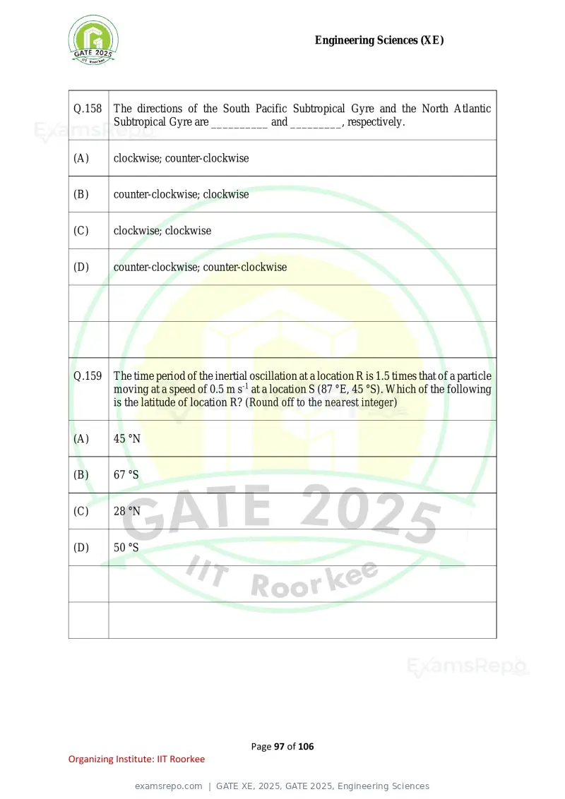 GATE XE 2025 question paper, GATE 2025, Engineering Sciences, page 97 of 106
