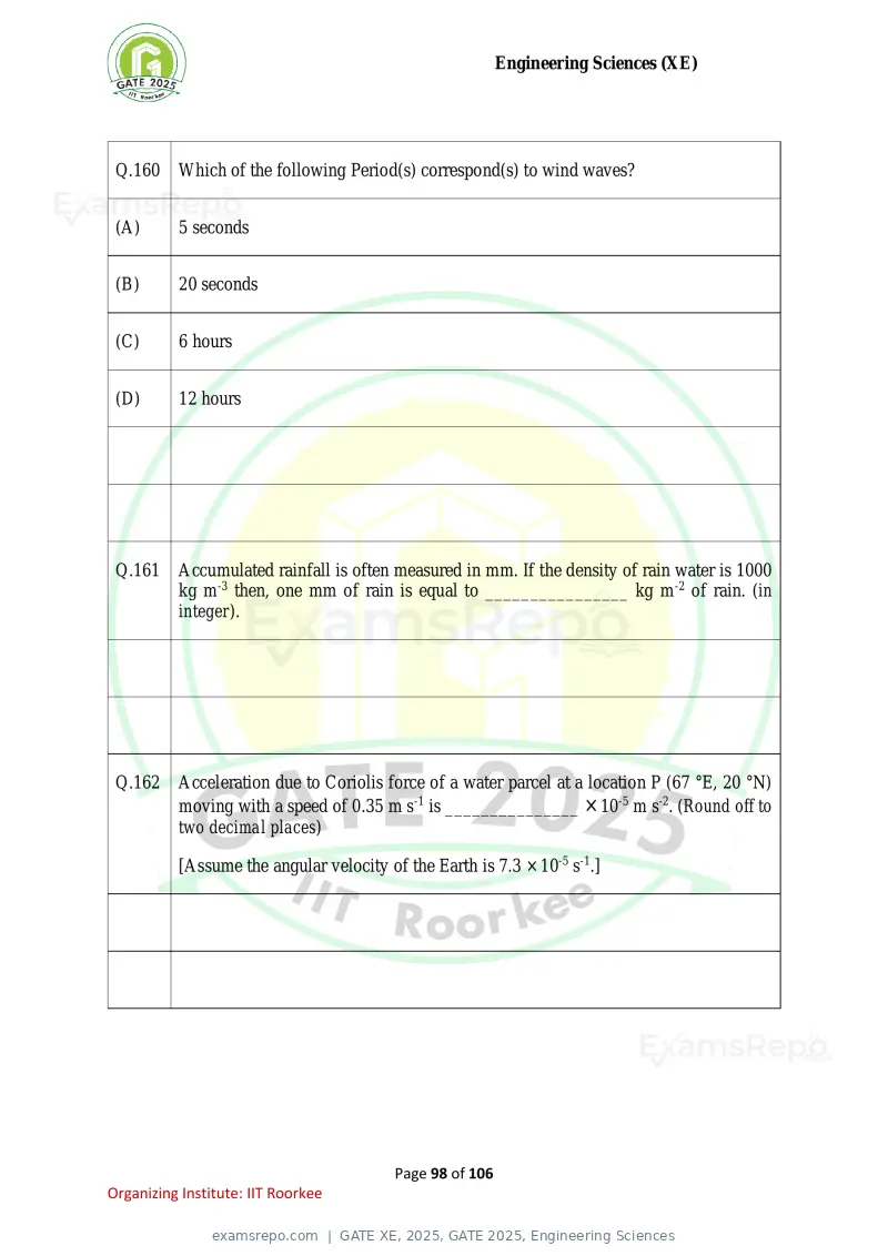 GATE XE 2025 question paper, GATE 2025, Engineering Sciences, page 98 of 106