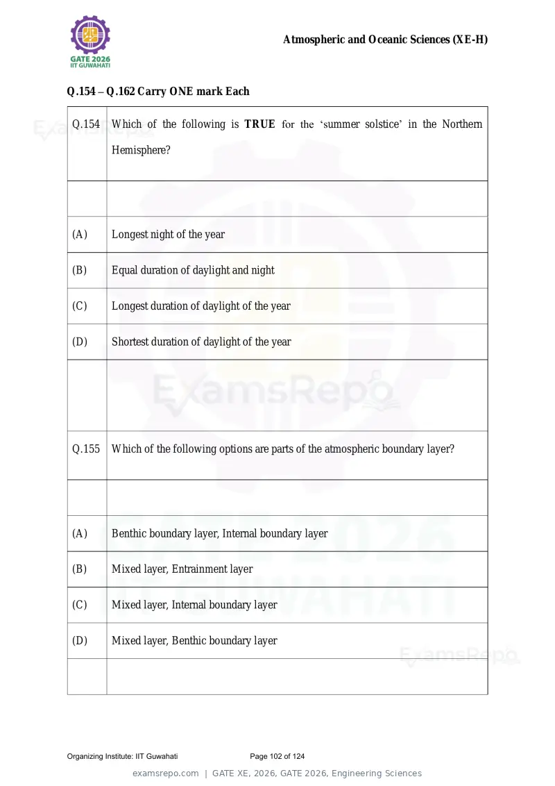 GATE XE 2026 question paper, GATE 2026, Engineering Sciences, page 102 of 124