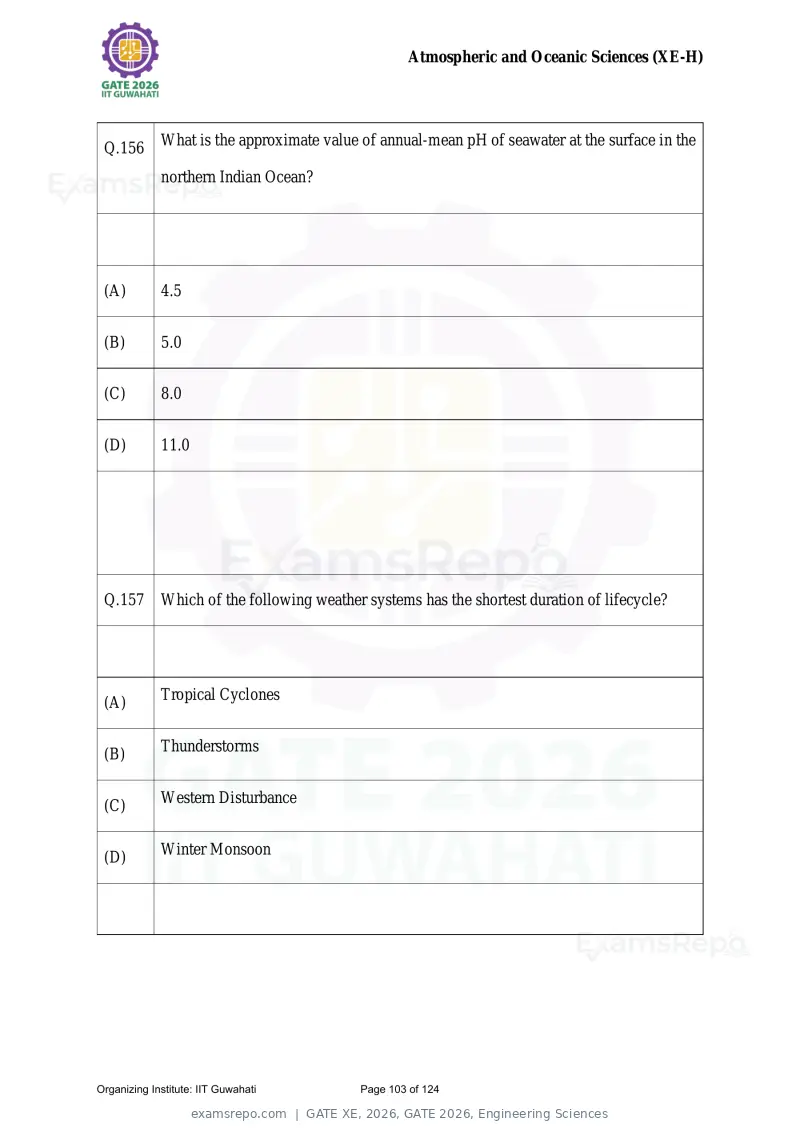 GATE XE 2026 question paper, GATE 2026, Engineering Sciences, page 103 of 124