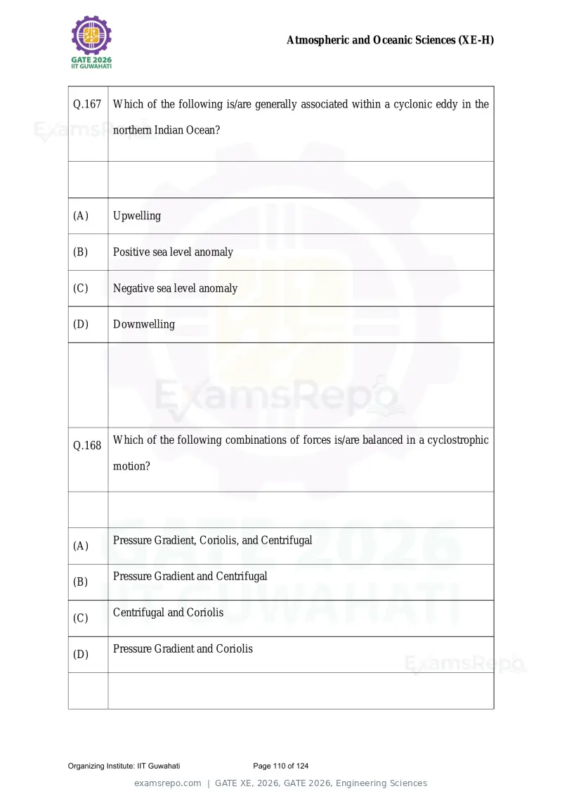 GATE XE 2026 question paper, GATE 2026, Engineering Sciences, page 110 of 124
