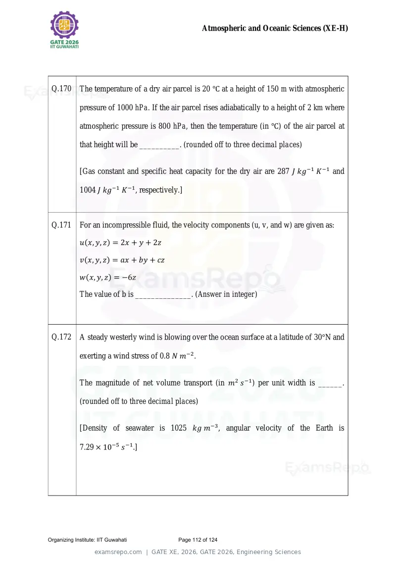 GATE XE 2026 question paper, GATE 2026, Engineering Sciences, page 112 of 124