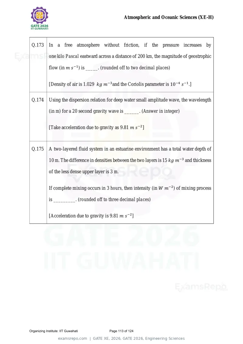 GATE XE 2026 question paper, GATE 2026, Engineering Sciences, page 113 of 124
