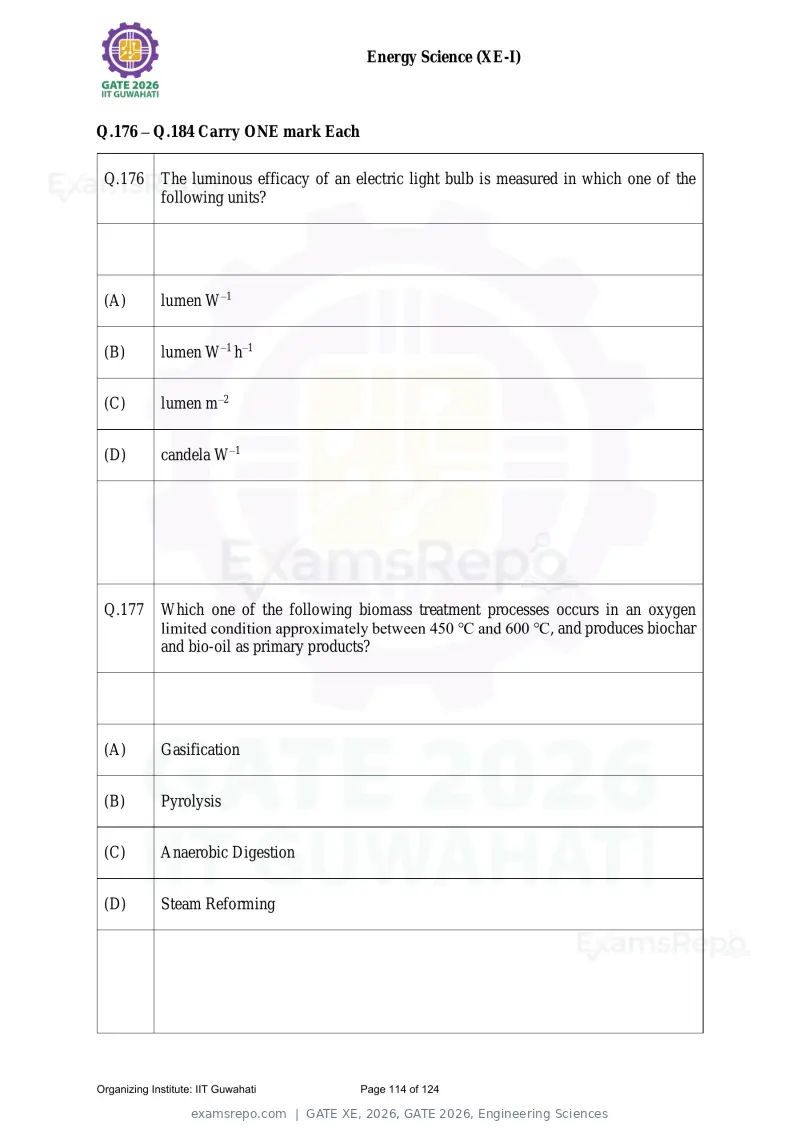 GATE XE 2026 question paper, GATE 2026, Engineering Sciences, page 114 of 124