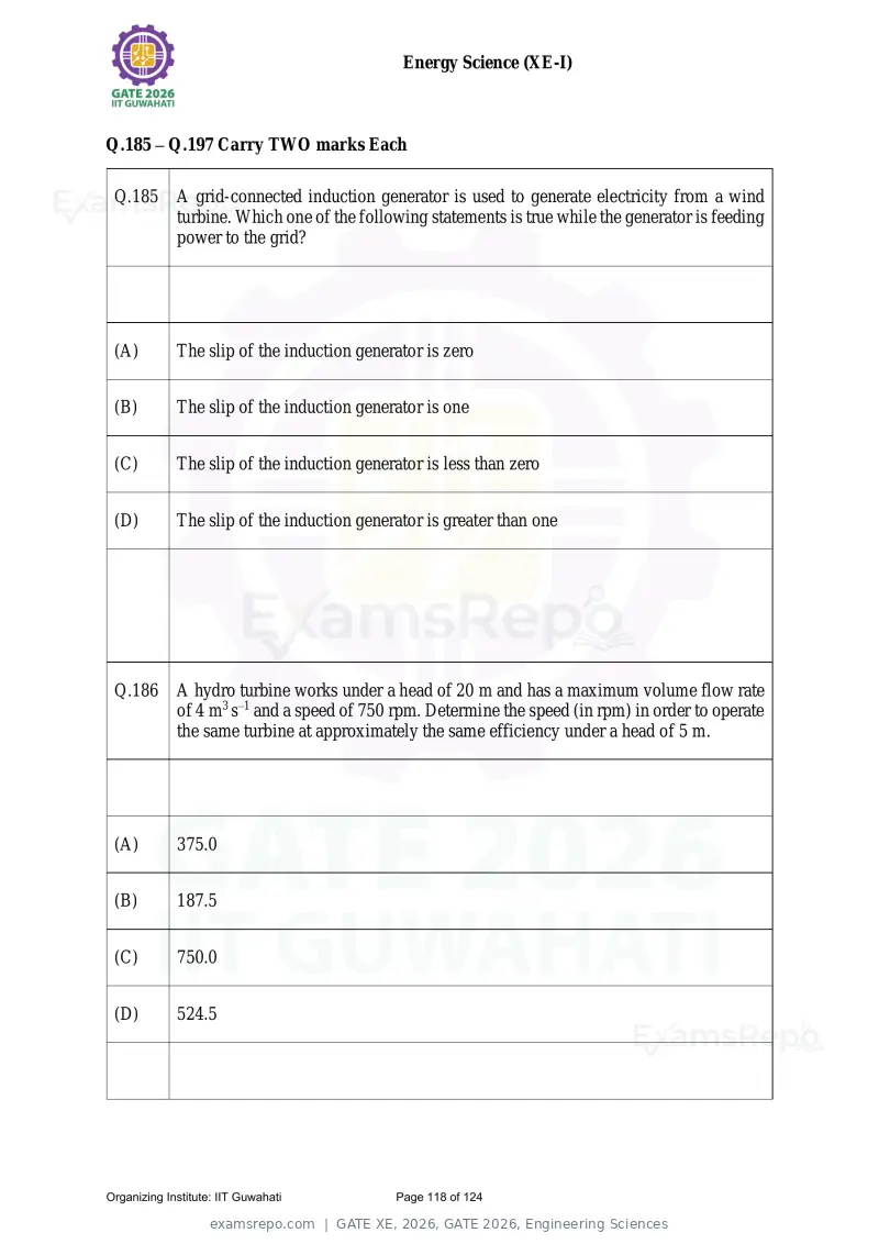 GATE XE 2026 question paper, GATE 2026, Engineering Sciences, page 118 of 124