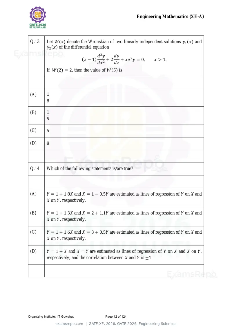 GATE XE 2026 question paper, GATE 2026, Engineering Sciences, page 12 of 124