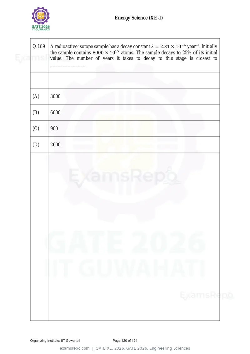GATE XE 2026 question paper, GATE 2026, Engineering Sciences, page 120 of 124