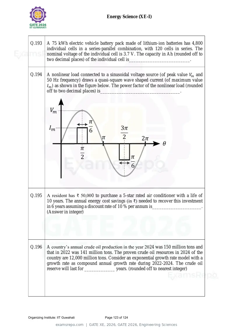 GATE XE 2026 question paper, GATE 2026, Engineering Sciences, page 123 of 124