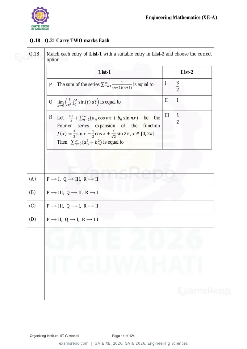 GATE XE 2026 question paper, GATE 2026, Engineering Sciences, page 14 of 124