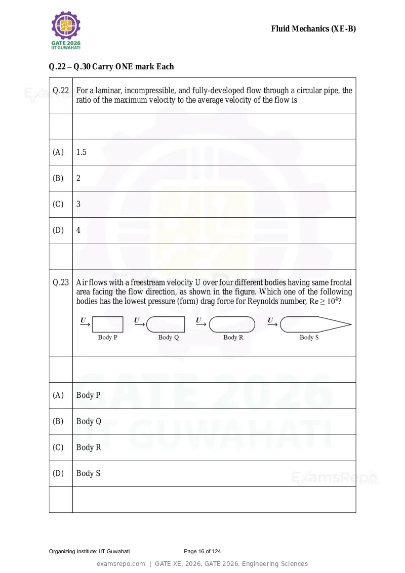 GATE XE 2026 question paper, GATE 2026, Engineering Sciences, page 16 of 124