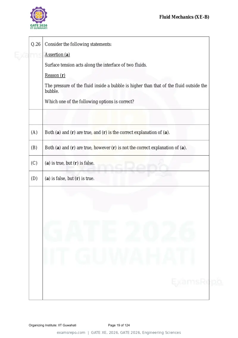 GATE XE 2026 question paper, GATE 2026, Engineering Sciences, page 19 of 124