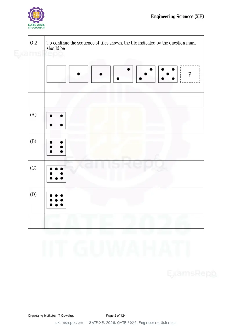 GATE XE 2026 question paper, GATE 2026, Engineering Sciences, page 2 of 124
