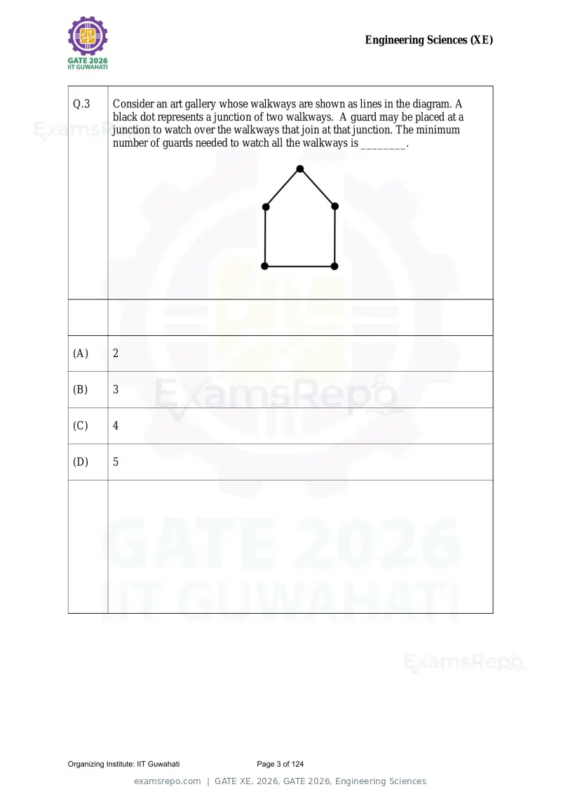 GATE XE 2026 question paper, GATE 2026, Engineering Sciences, page 3 of 124