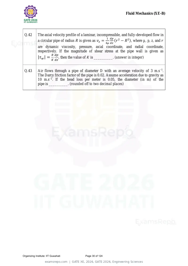 GATE XE 2026 question paper, GATE 2026, Engineering Sciences, page 30 of 124
