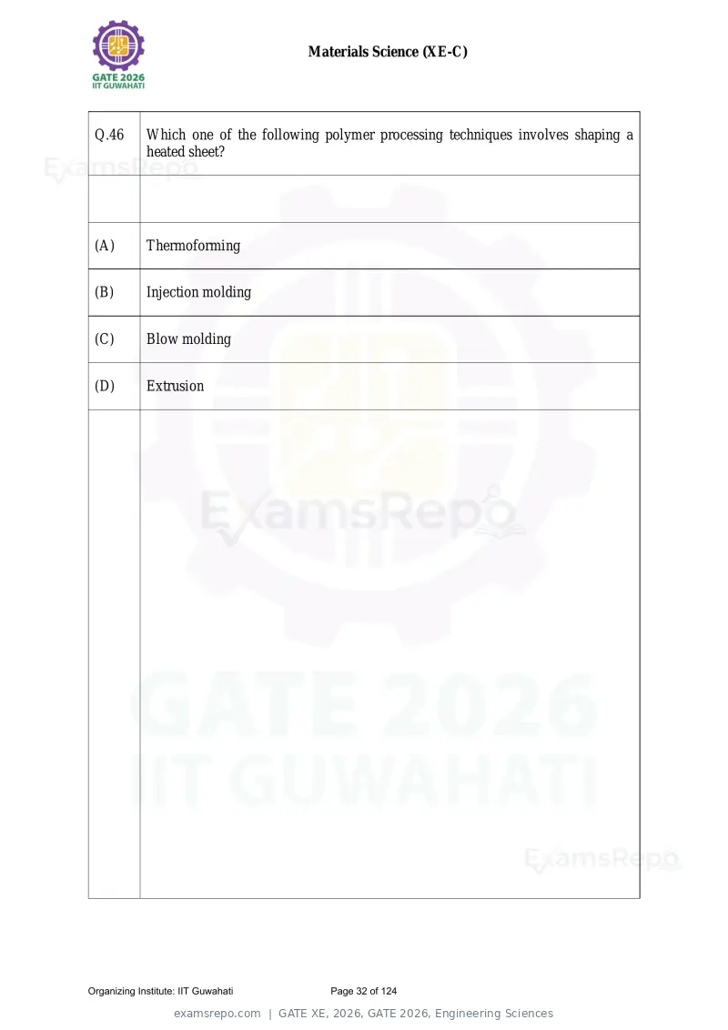 GATE XE 2026 question paper, GATE 2026, Engineering Sciences, page 32 of 124