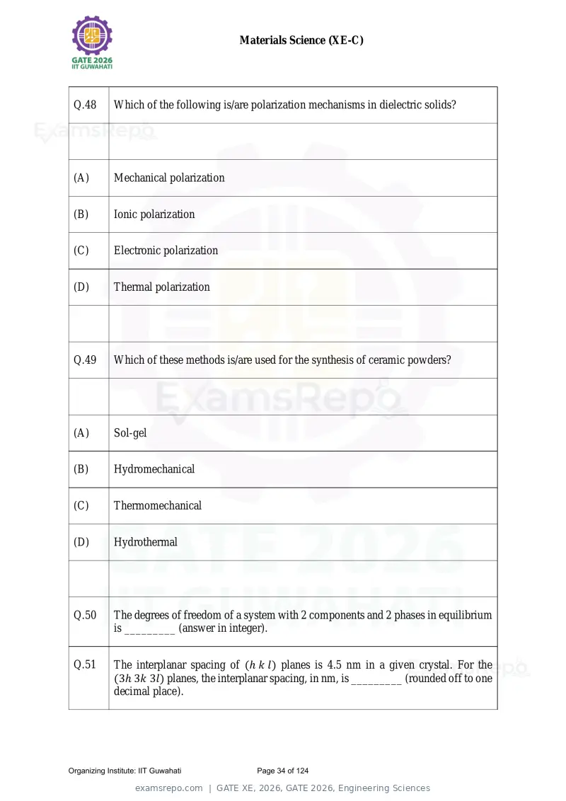 GATE XE 2026 question paper, GATE 2026, Engineering Sciences, page 34 of 124
