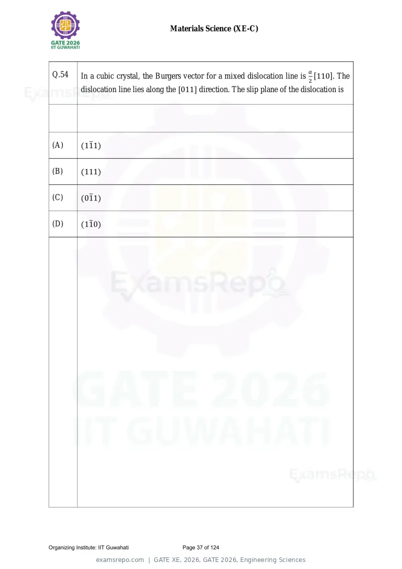 GATE XE 2026 question paper, GATE 2026, Engineering Sciences, page 37 of 124