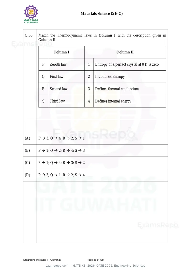 GATE XE 2026 question paper, GATE 2026, Engineering Sciences, page 38 of 124