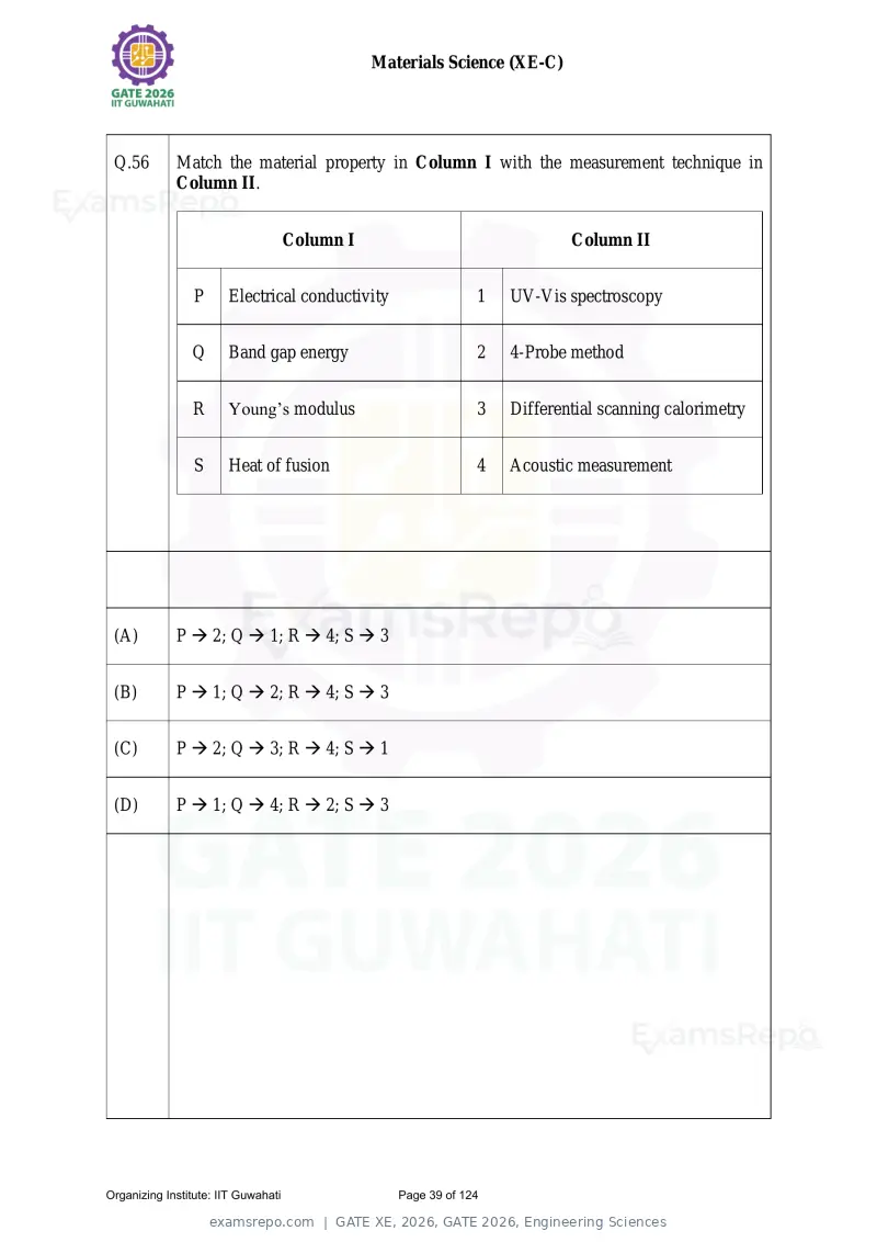 GATE XE 2026 question paper, GATE 2026, Engineering Sciences, page 39 of 124