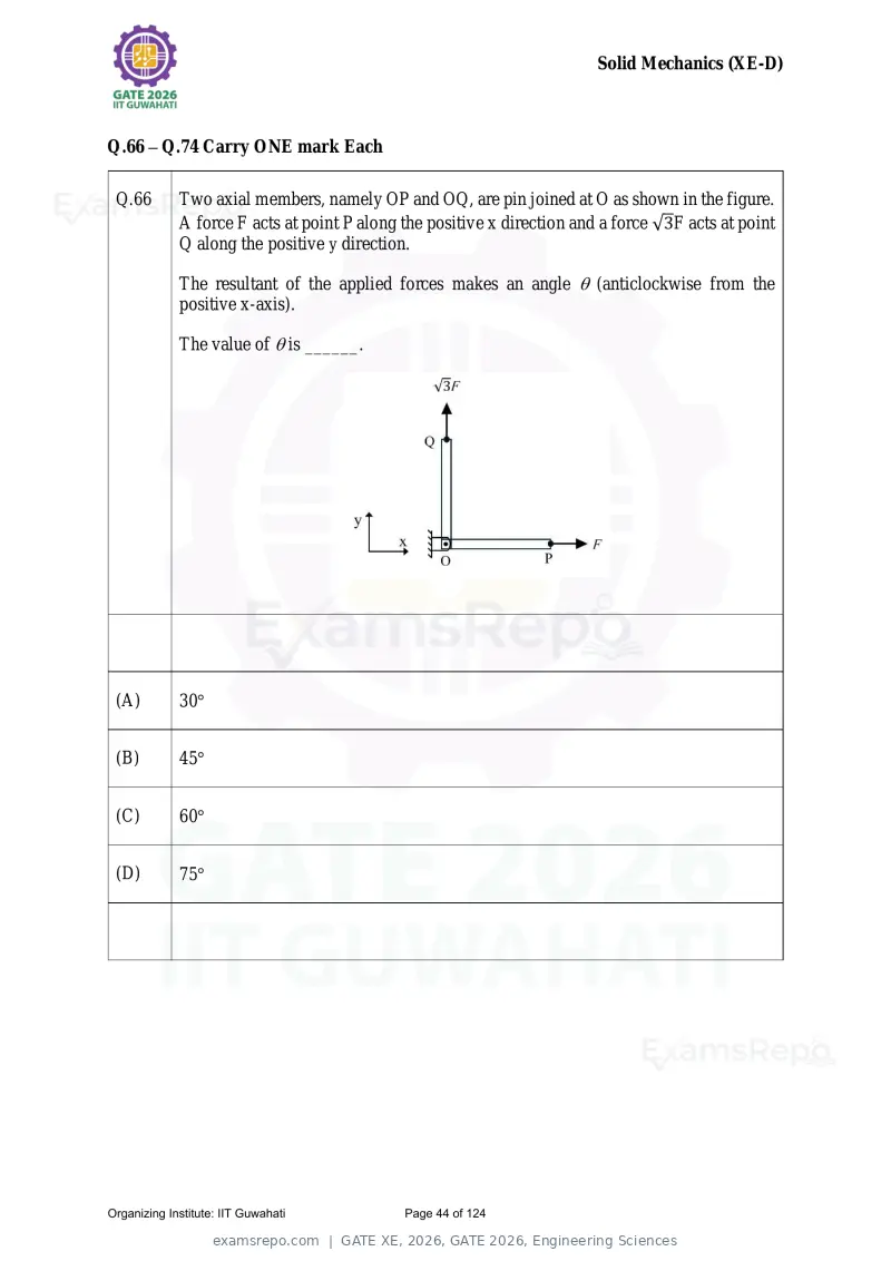 GATE XE 2026 question paper, GATE 2026, Engineering Sciences, page 44 of 124