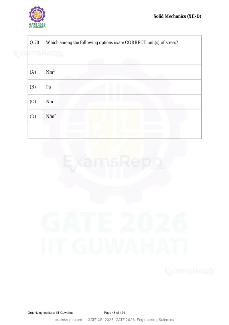 GATE XE 2026 question paper, GATE 2026, Engineering Sciences, page 48 of 124