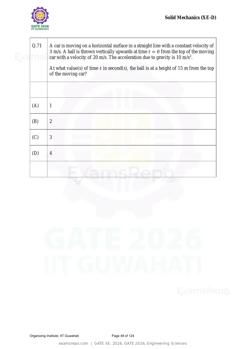 GATE XE 2026 question paper, GATE 2026, Engineering Sciences, page 49 of 124