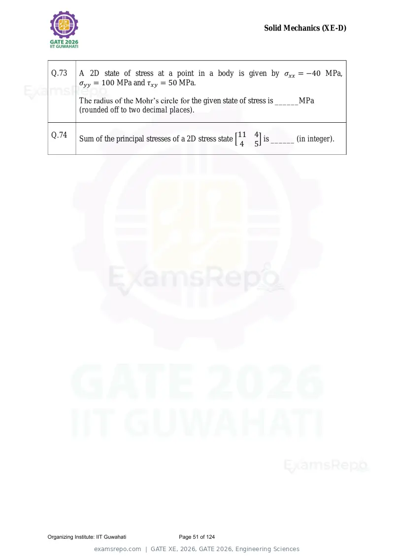 GATE XE 2026 question paper, GATE 2026, Engineering Sciences, page 51 of 124