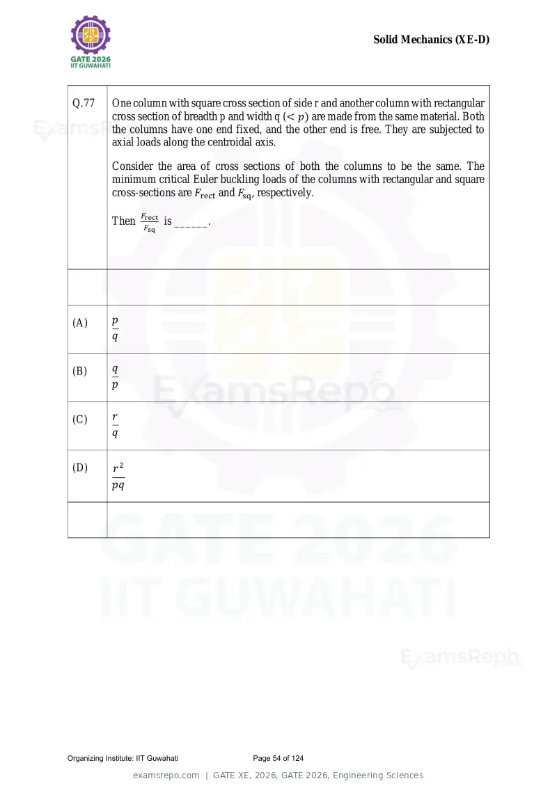 GATE XE 2026 question paper, GATE 2026, Engineering Sciences, page 54 of 124