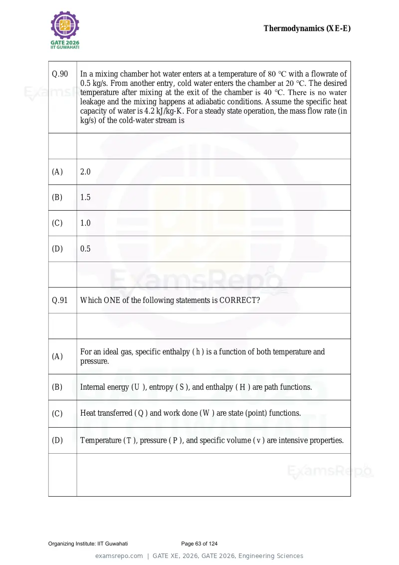 GATE XE 2026 question paper, GATE 2026, Engineering Sciences, page 63 of 124