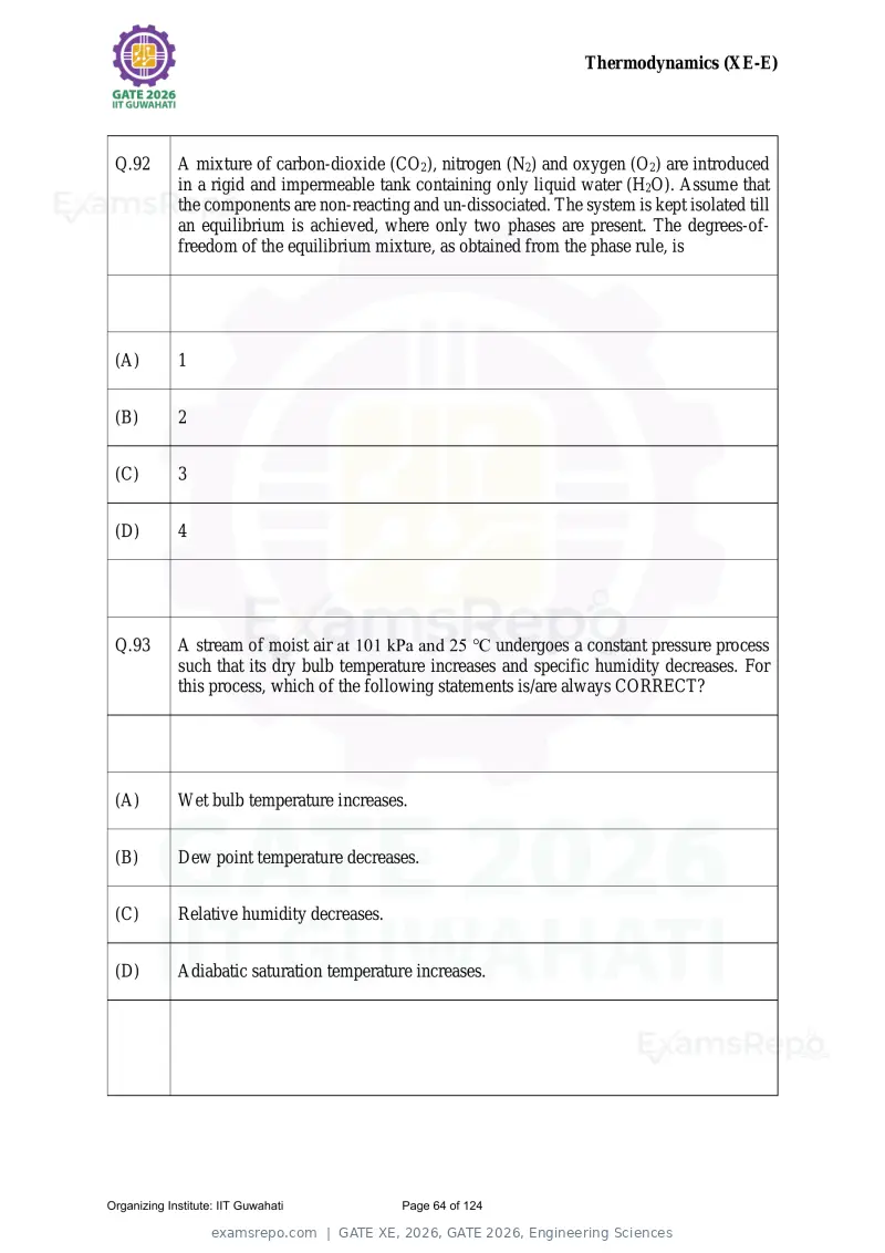 GATE XE 2026 question paper, GATE 2026, Engineering Sciences, page 64 of 124