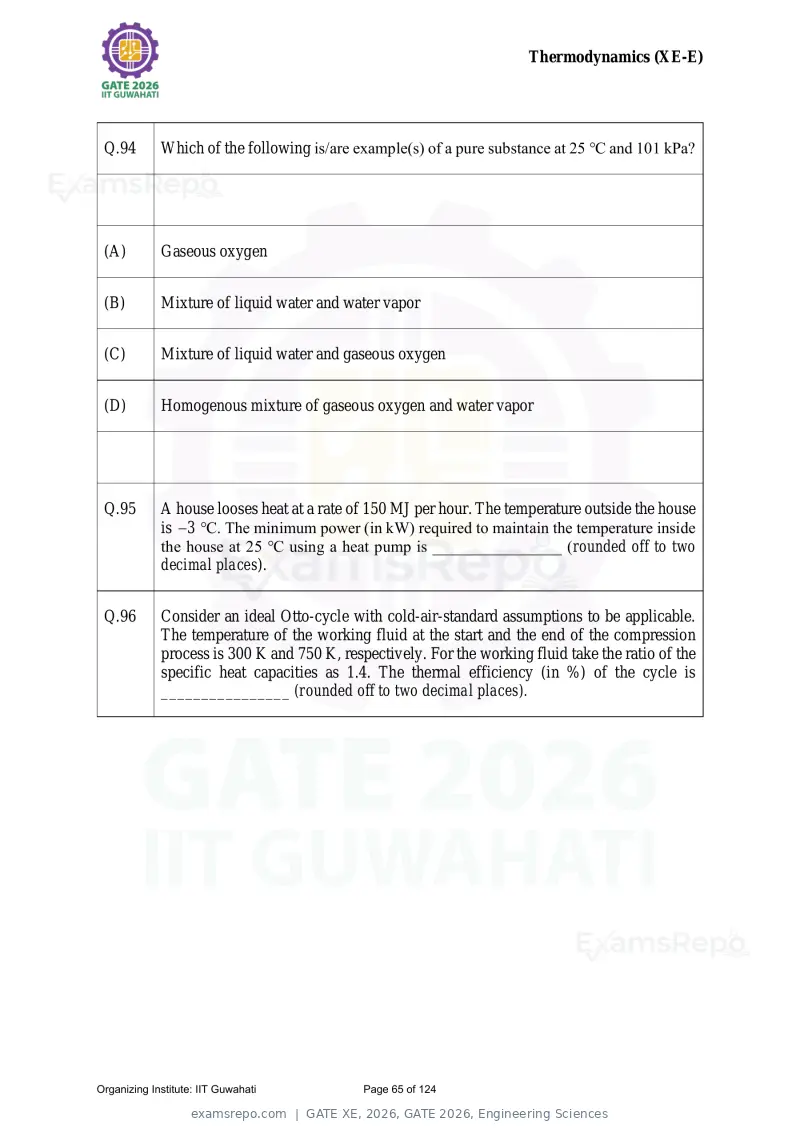 GATE XE 2026 question paper, GATE 2026, Engineering Sciences, page 65 of 124