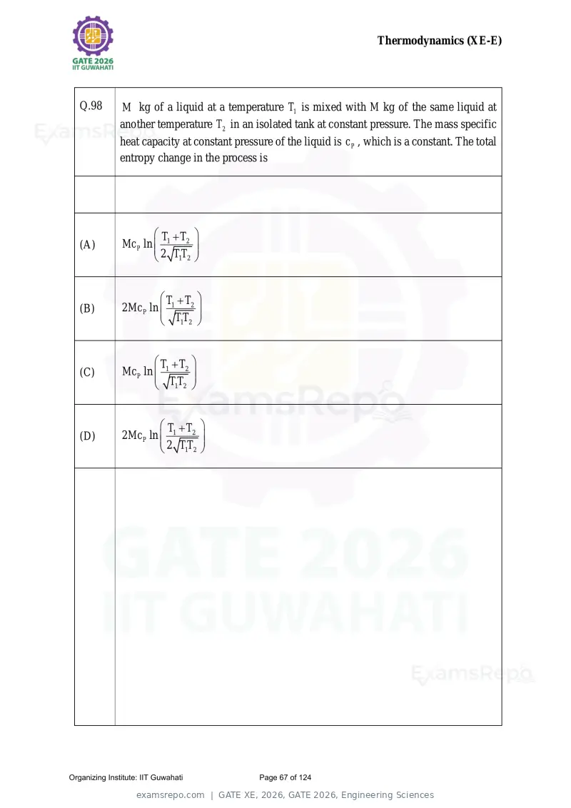 GATE XE 2026 question paper, GATE 2026, Engineering Sciences, page 67 of 124