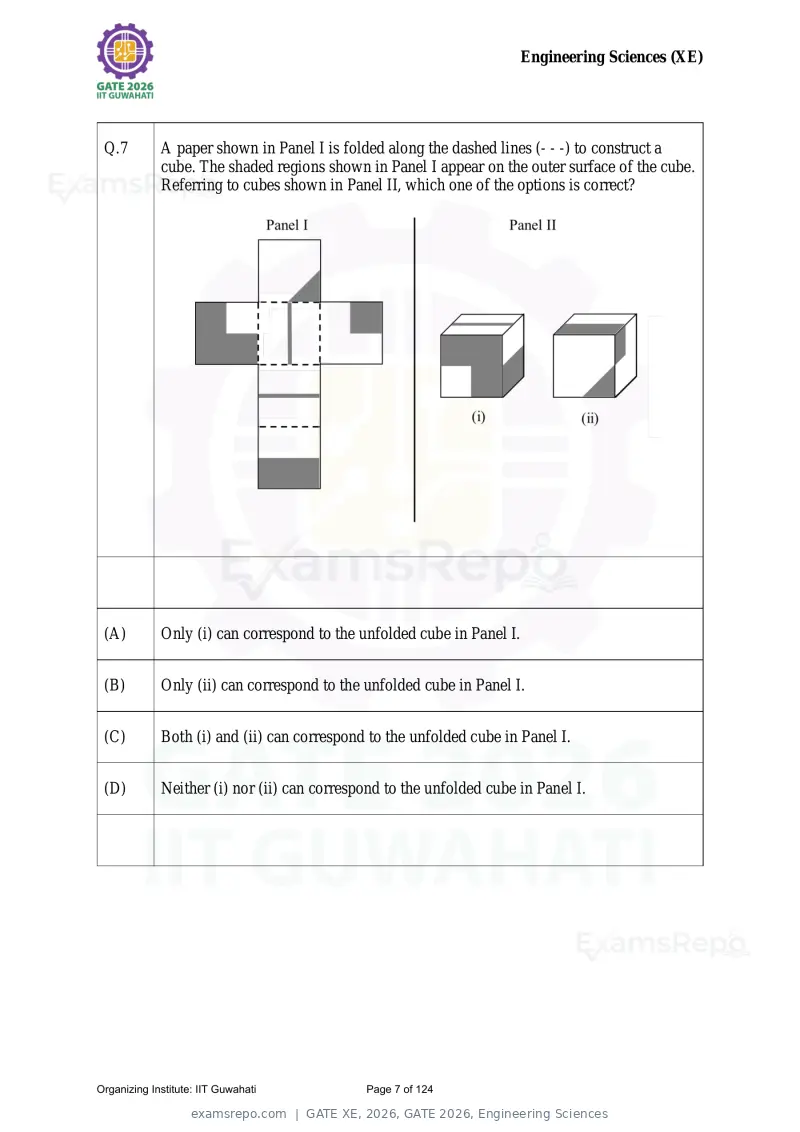GATE XE 2026 question paper, GATE 2026, Engineering Sciences, page 7 of 124