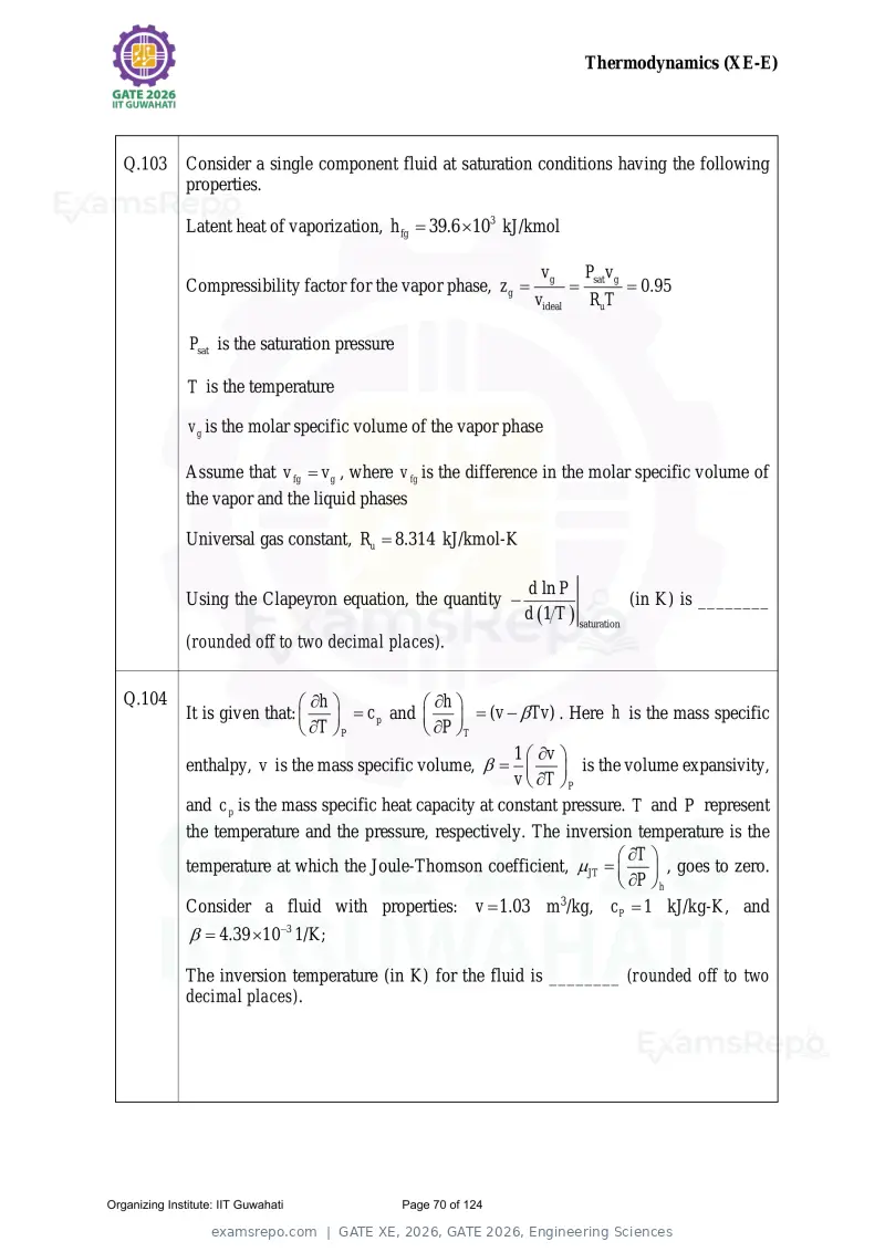 GATE XE 2026 question paper, GATE 2026, Engineering Sciences, page 70 of 124