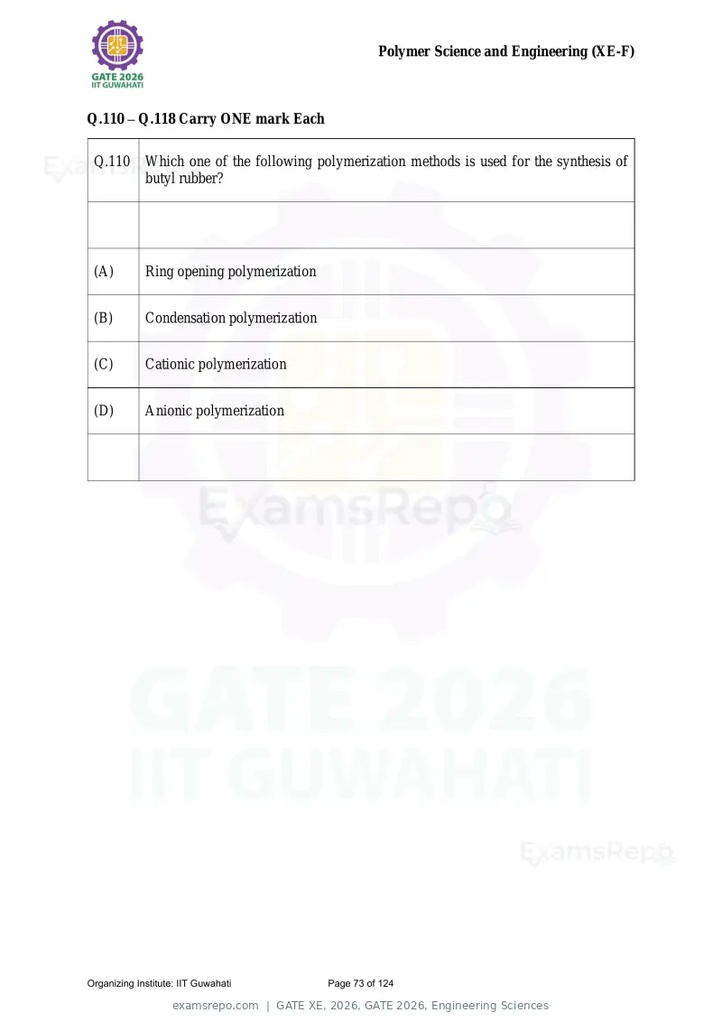 GATE XE 2026 question paper, GATE 2026, Engineering Sciences, page 73 of 124