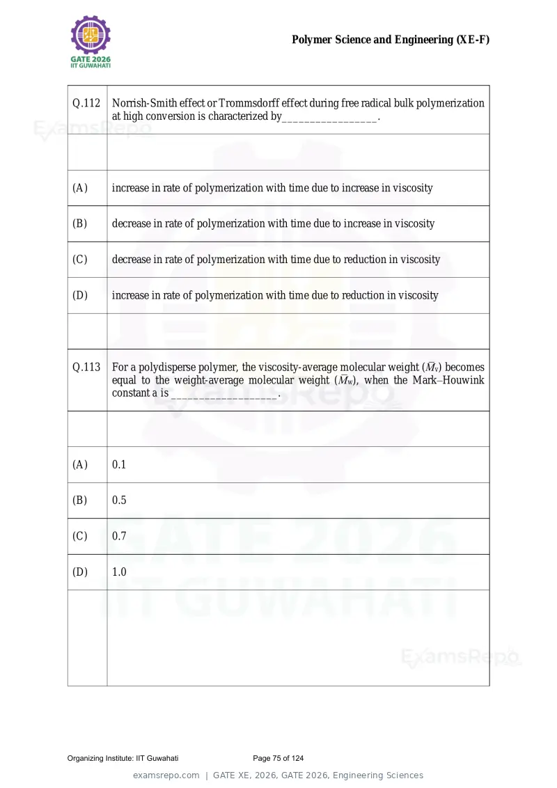 GATE XE 2026 question paper, GATE 2026, Engineering Sciences, page 75 of 124