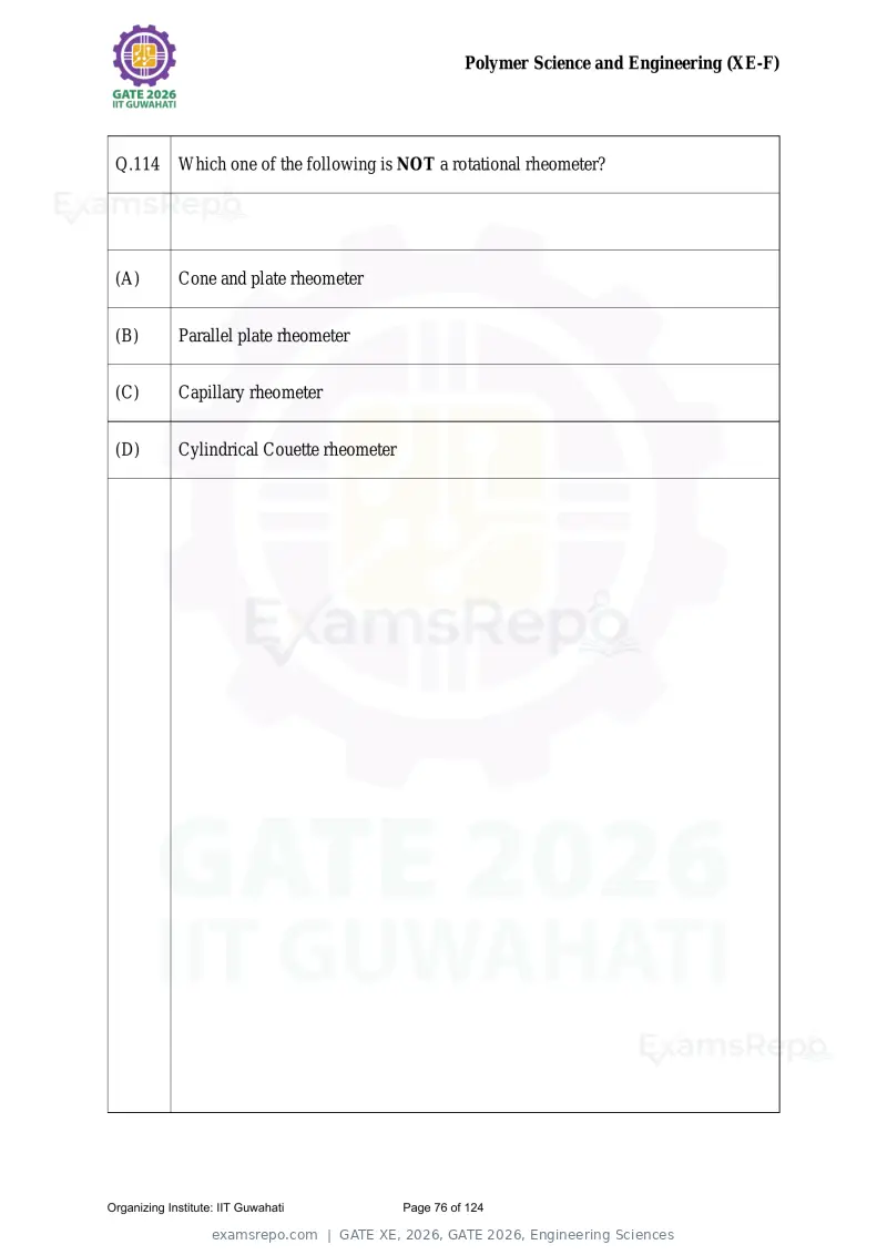GATE XE 2026 question paper, GATE 2026, Engineering Sciences, page 76 of 124