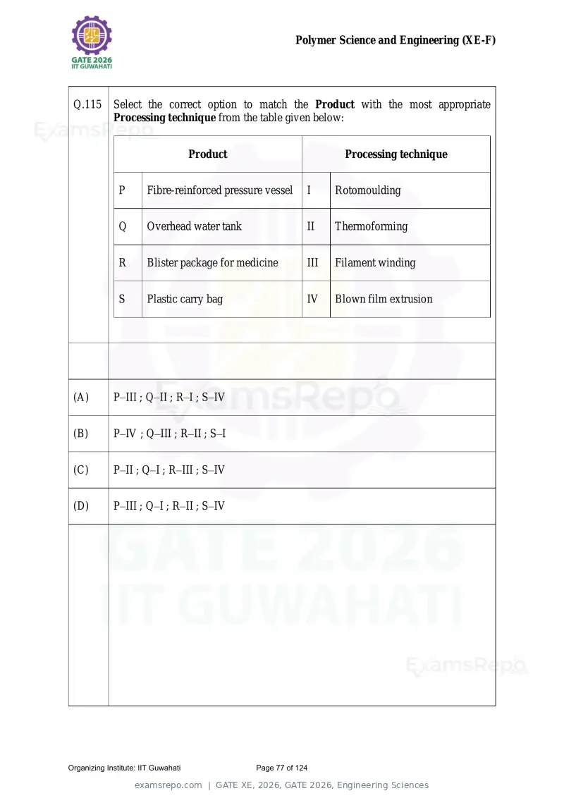 GATE XE 2026 question paper, GATE 2026, Engineering Sciences, page 77 of 124