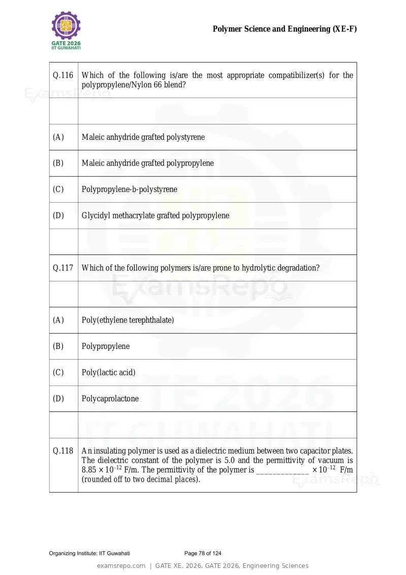 GATE XE 2026 question paper, GATE 2026, Engineering Sciences, page 78 of 124