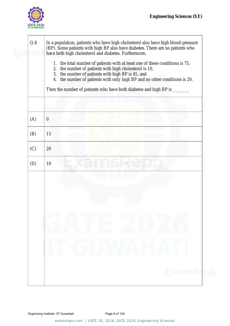 GATE XE 2026 question paper, GATE 2026, Engineering Sciences, page 8 of 124