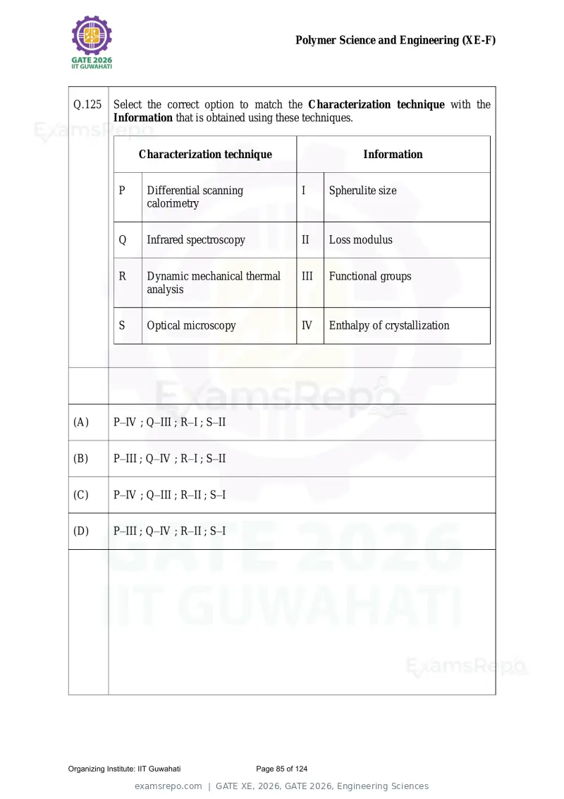 GATE XE 2026 question paper, GATE 2026, Engineering Sciences, page 85 of 124