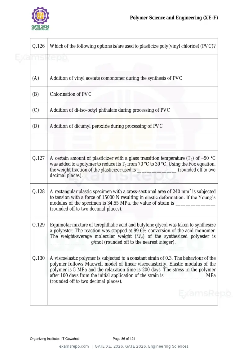 GATE XE 2026 question paper, GATE 2026, Engineering Sciences, page 86 of 124