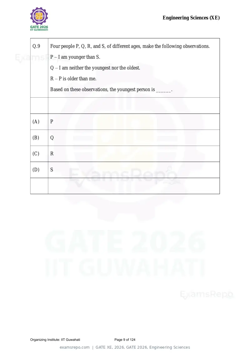 GATE XE 2026 question paper, GATE 2026, Engineering Sciences, page 9 of 124