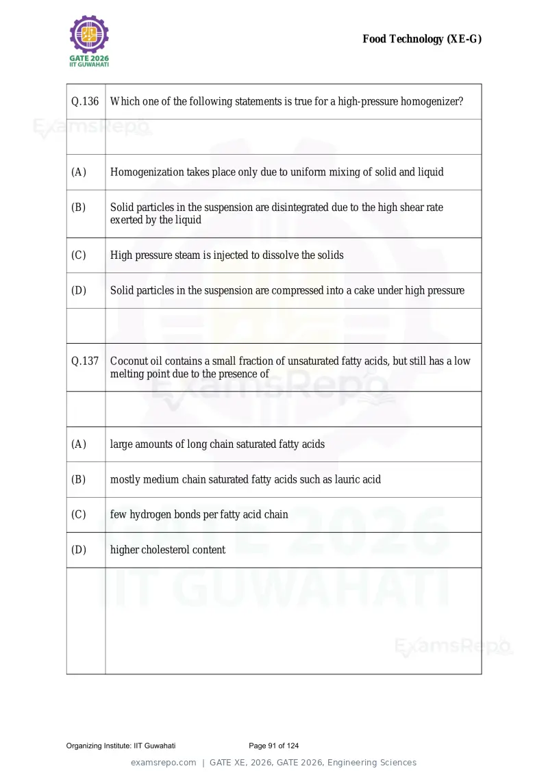 GATE XE 2026 question paper, GATE 2026, Engineering Sciences, page 91 of 124