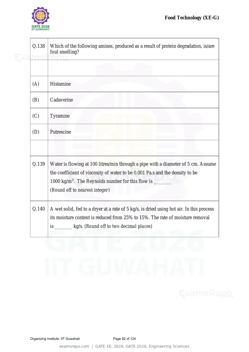 GATE XE 2026 question paper, GATE 2026, Engineering Sciences, page 92 of 124