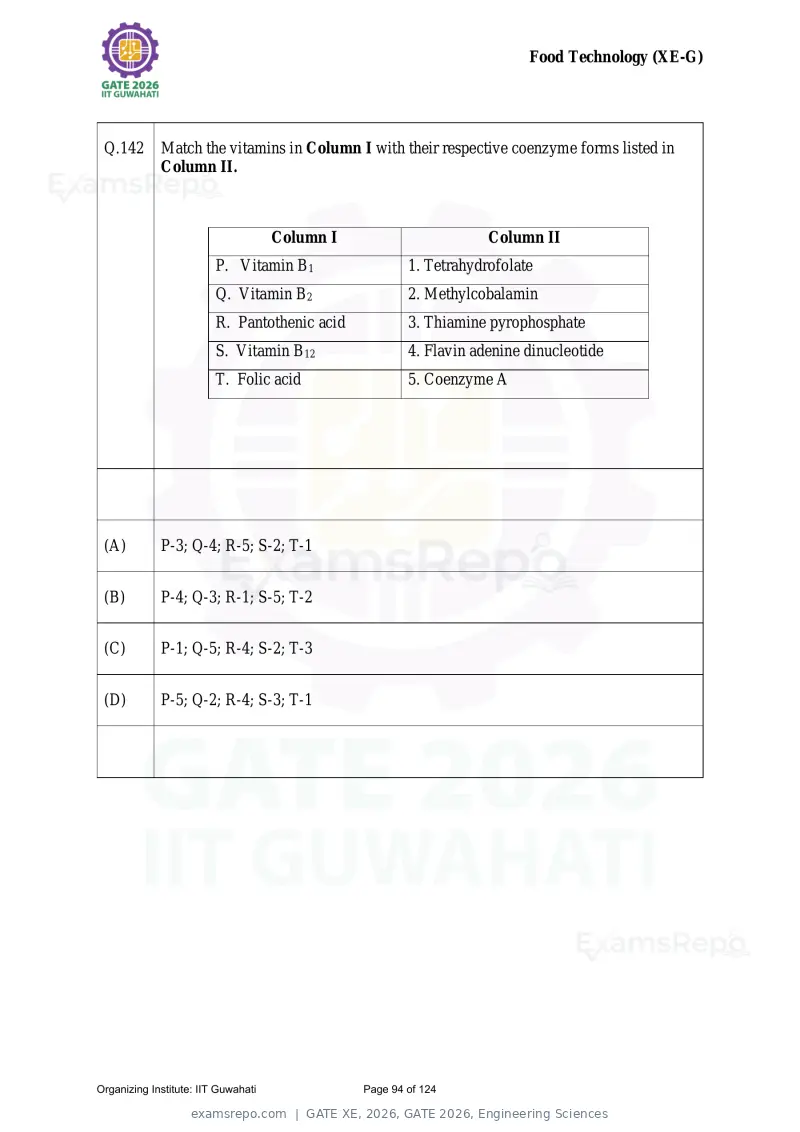GATE XE 2026 question paper, GATE 2026, Engineering Sciences, page 94 of 124