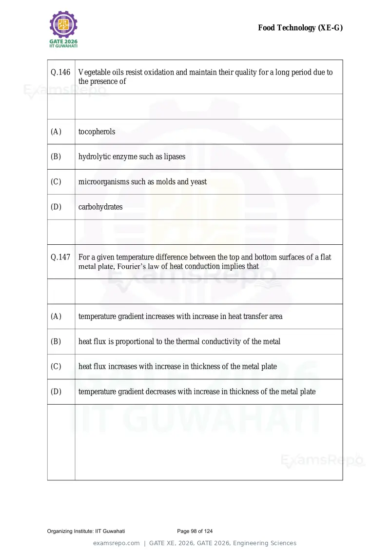 GATE XE 2026 question paper, GATE 2026, Engineering Sciences, page 98 of 124