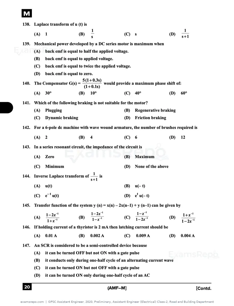 GPSC Assistant Engineer 2020 question paper, Preliminary, Assistant Engineer (Electrical) Class-2, Road and Building Department, page 20 of 39