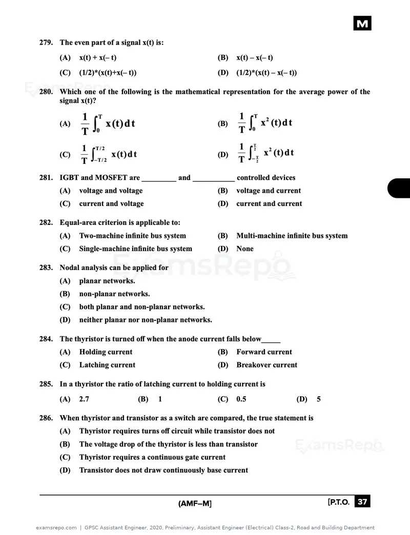 GPSC Assistant Engineer 2020 question paper, Preliminary, Assistant Engineer (Electrical) Class-2, Road and Building Department, page 37 of 39
